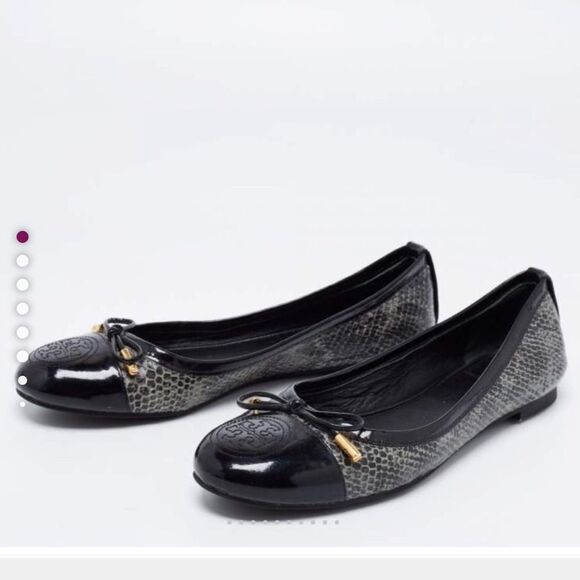 Tory Burch Ballet Tribal Smoke Flat Verbena Snake Bow Round Cap Toe | Size 8 - Picture 1 of 12